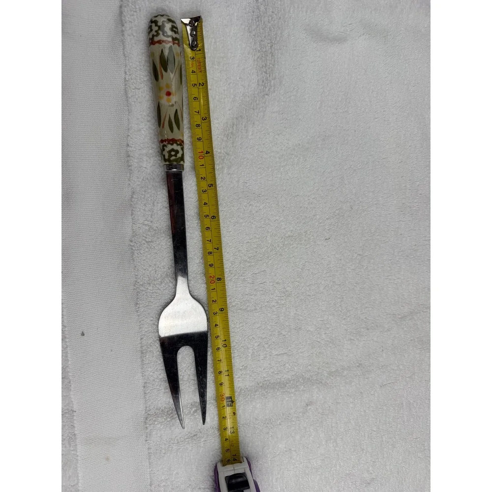 Temp-tations Old World Green Meat Serving Fork Stainless Steel Ceramic Handle